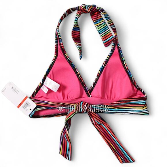 Anne Cole Halter Bikini Top Pick Up Stix Multicolor Swimwear Adjustable Size XS - Picture 7 of 11